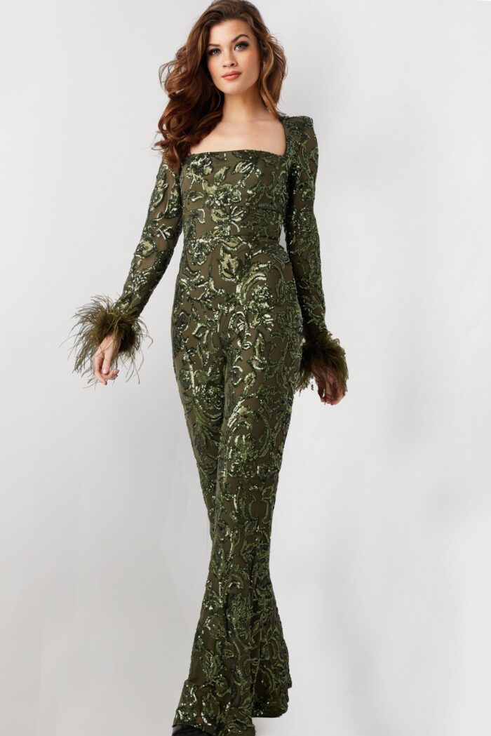 Jovani 25904 Long Beaded Sequin Formal Jumpsuit