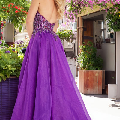 Beaded Organza Halter A-line Slit Gown by Jovani 25964