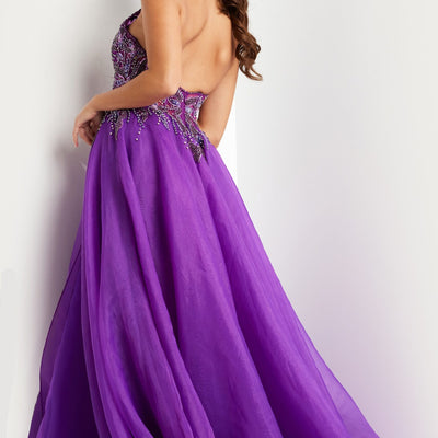 Beaded Organza Halter A-line Slit Gown by Jovani 25964