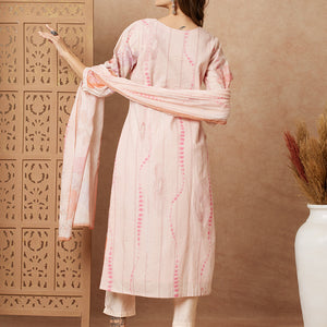 Floral Printed Straight Fit Kurta with Pant & Dupatta - Peach
