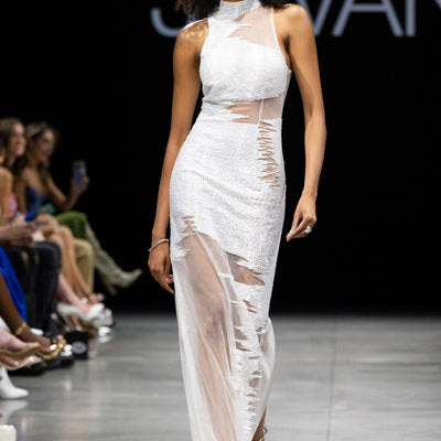 Sheer Fitted Halter Gown by Jovani 25974