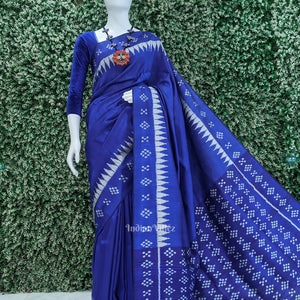 Indigo Blue Pasapali Border Odisha Ikat Contemporary Silk Saree