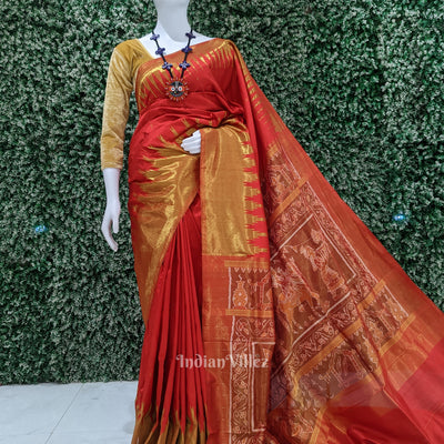 Red with Golden Zari (Tissue) Phoda Kumbha Sambalpuri Silk Saree