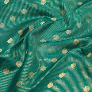 Teal Green Golden Stripped Pure Kanjivaram Silk Saree