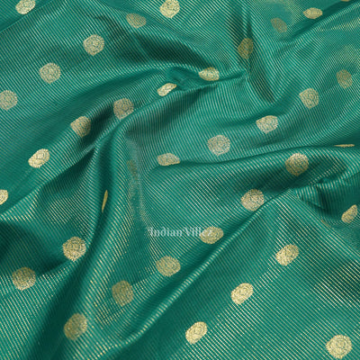 Teal Green Golden Stripped Pure Kanjivaram Silk Saree