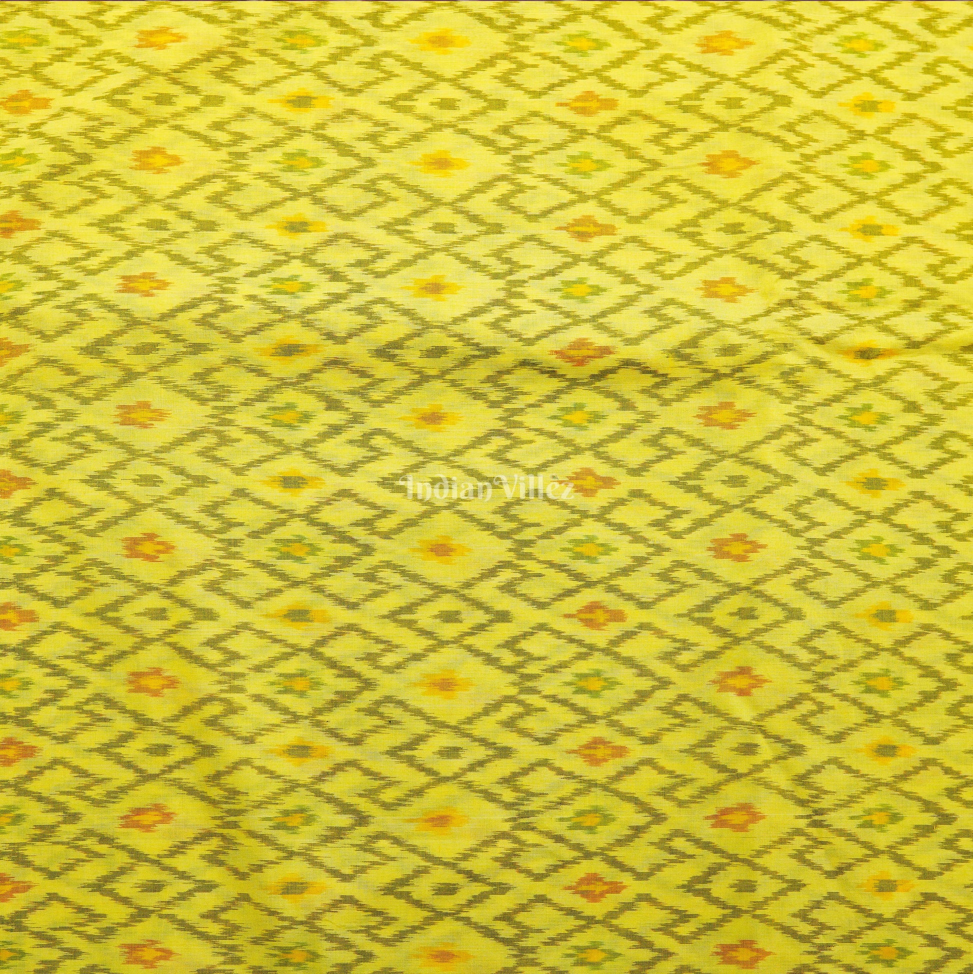 Yellow Handwoven Pochampally Ikat Sico Fabric