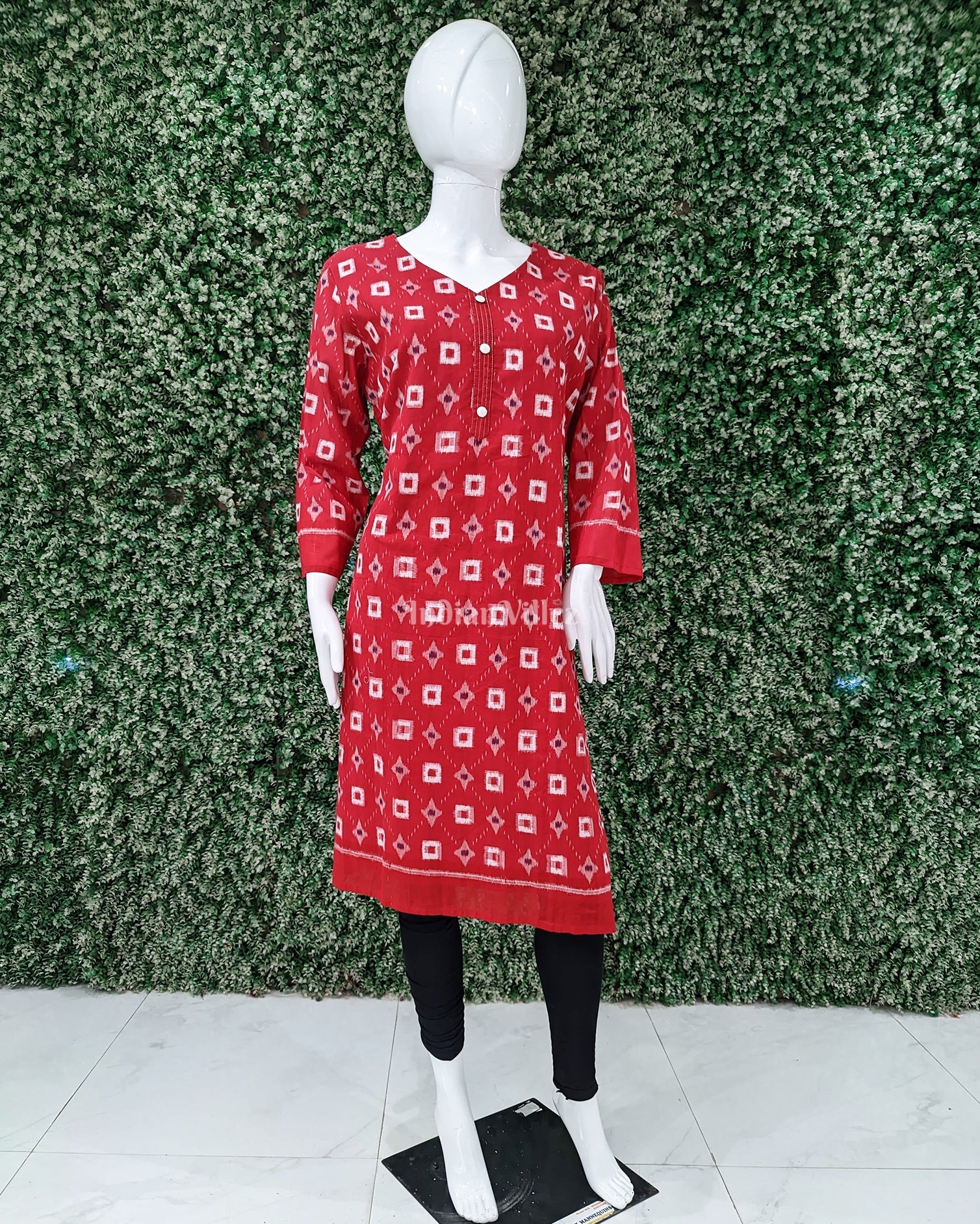 Red Sambalpuri design Odisha Ikat Designer Cotton Kurti for Women