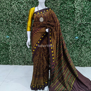 Coffee Cambodian Inspired Designer Contemporary Silk Saree