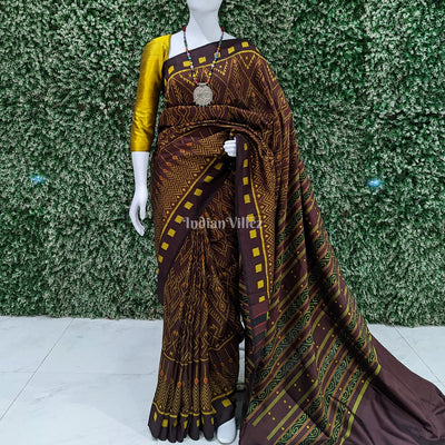 Coffee Cambodian Inspired Designer Contemporary Silk Saree