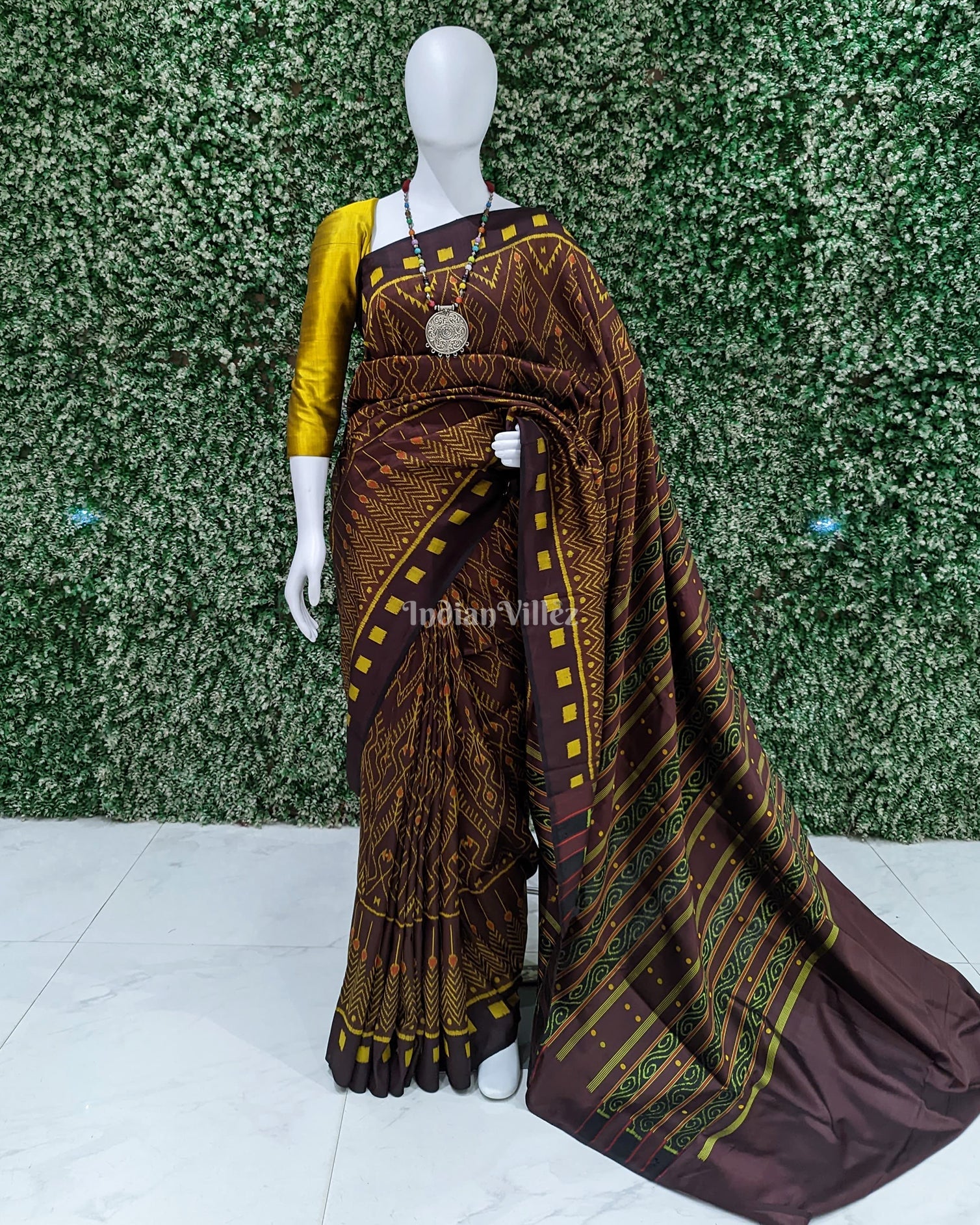 Coffee Cambodian Inspired Designer Contemporary Silk Saree