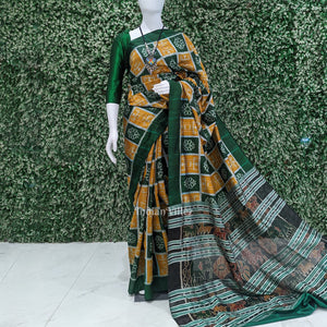 Green Golden Odisha Ikat Contemporary Silk Saree
