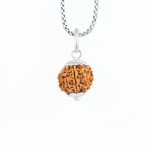 Silver Capping 9 Mukhi Rudraksha Pendant With Chain  ( Nepali )