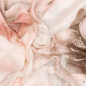 Light Peach Handloom Linen Saree With Printed Flowers