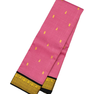 Dusty Pink Handloom Kanchipuram Korvai Silk Saree With Floral Buttas