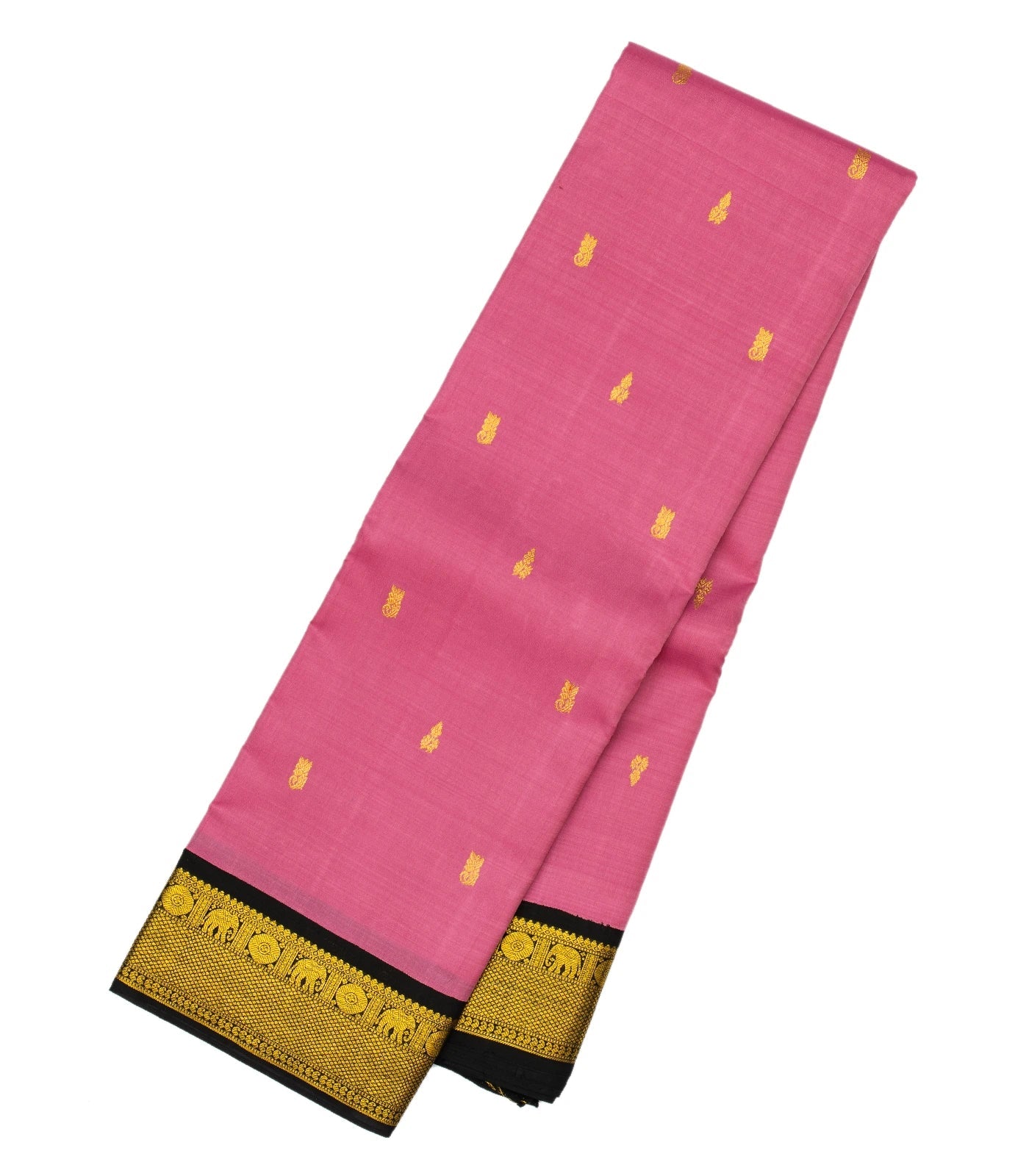 Dusty Pink Handloom Kanchipuram Korvai Silk Saree With Floral Buttas