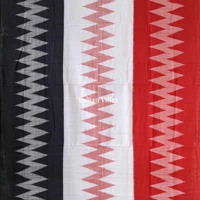 Red Black White Maniabandha Odisha Ikat Cotton Saree