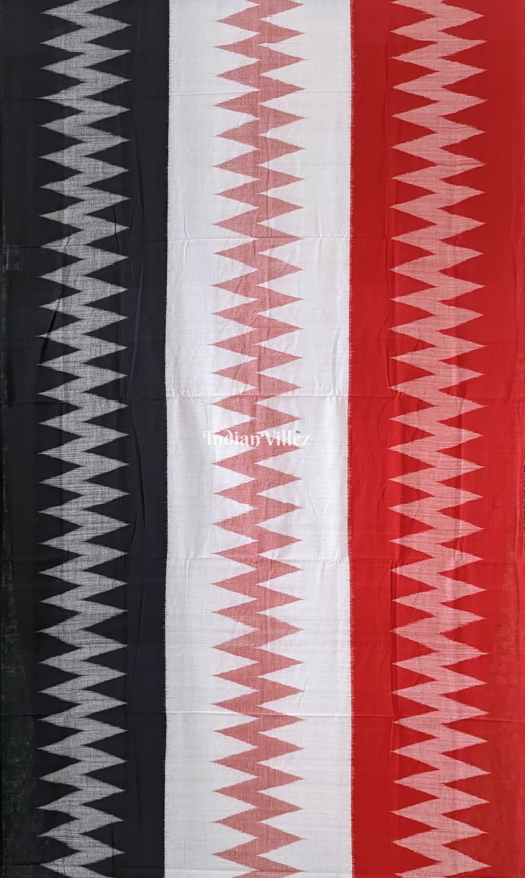 Red Black White Maniabandha Odisha Ikat Cotton Saree