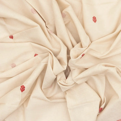 Off White Handloom Bengal Cotton Saree With Floral Buttas