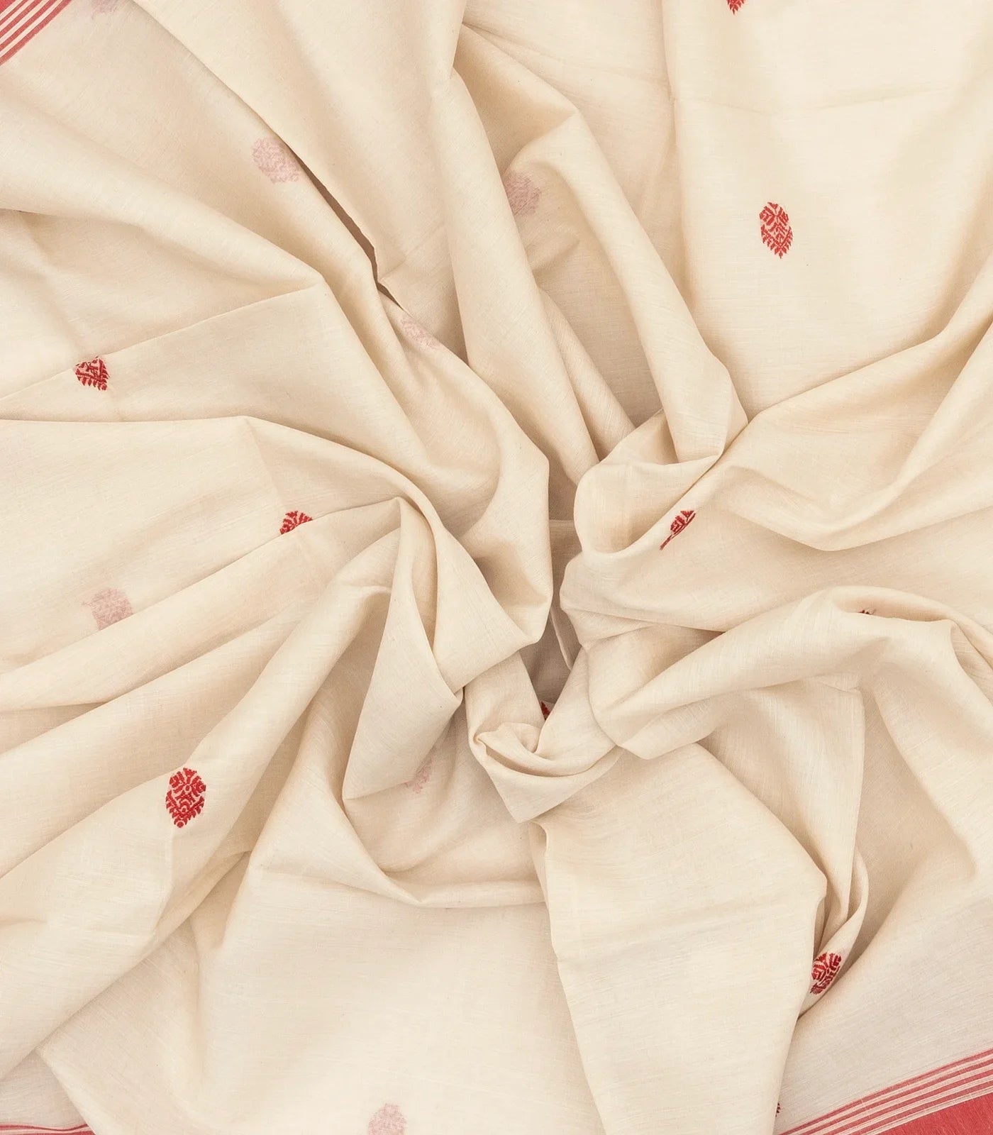 Off White Handloom Bengal Cotton Saree With Floral Buttas