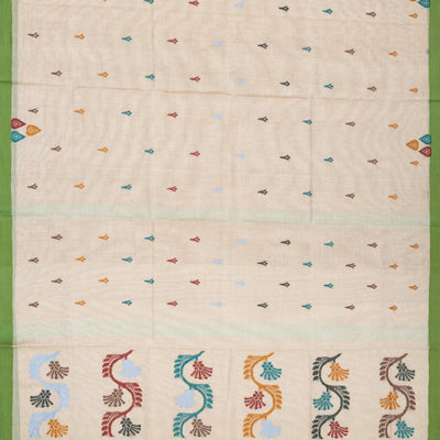 Taupe Bengal Cotton Saree With Floral Motifs