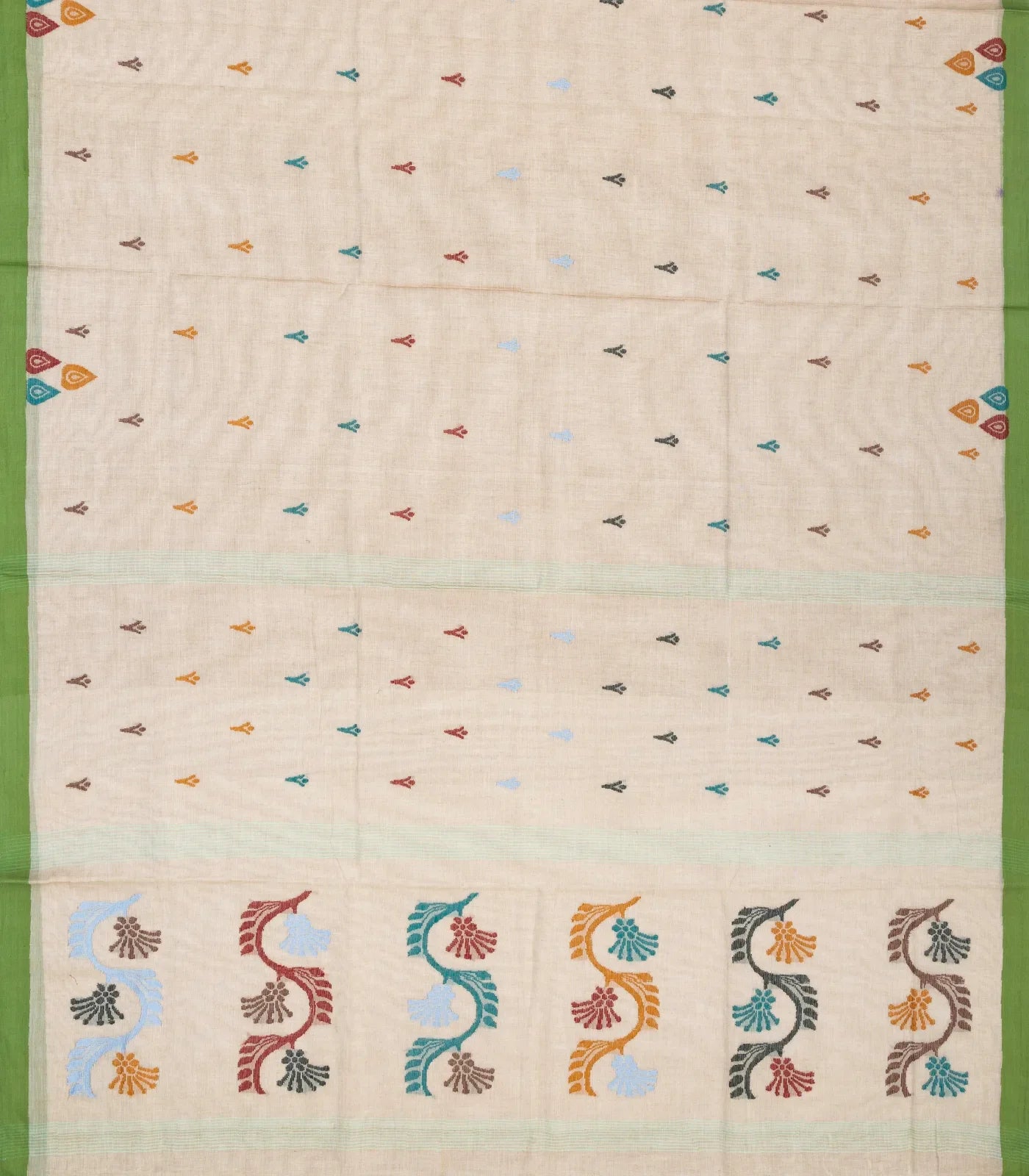 Taupe Bengal Cotton Saree With Floral Motifs