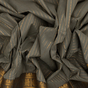 Grey Handloom Chettinad Cotton Saree With Zari Stripes