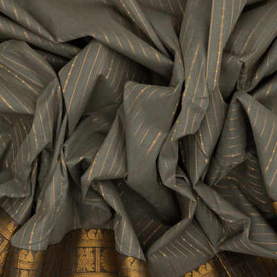 Grey Handloom Chettinad Cotton Saree With Zari Stripes