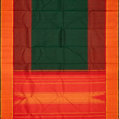 Bottle Green Handloom Kanchipuram Silk Saree With Checks Border