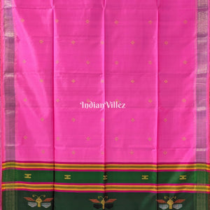 Pink Dual Tone Green Handwoven Soft Silk Saree