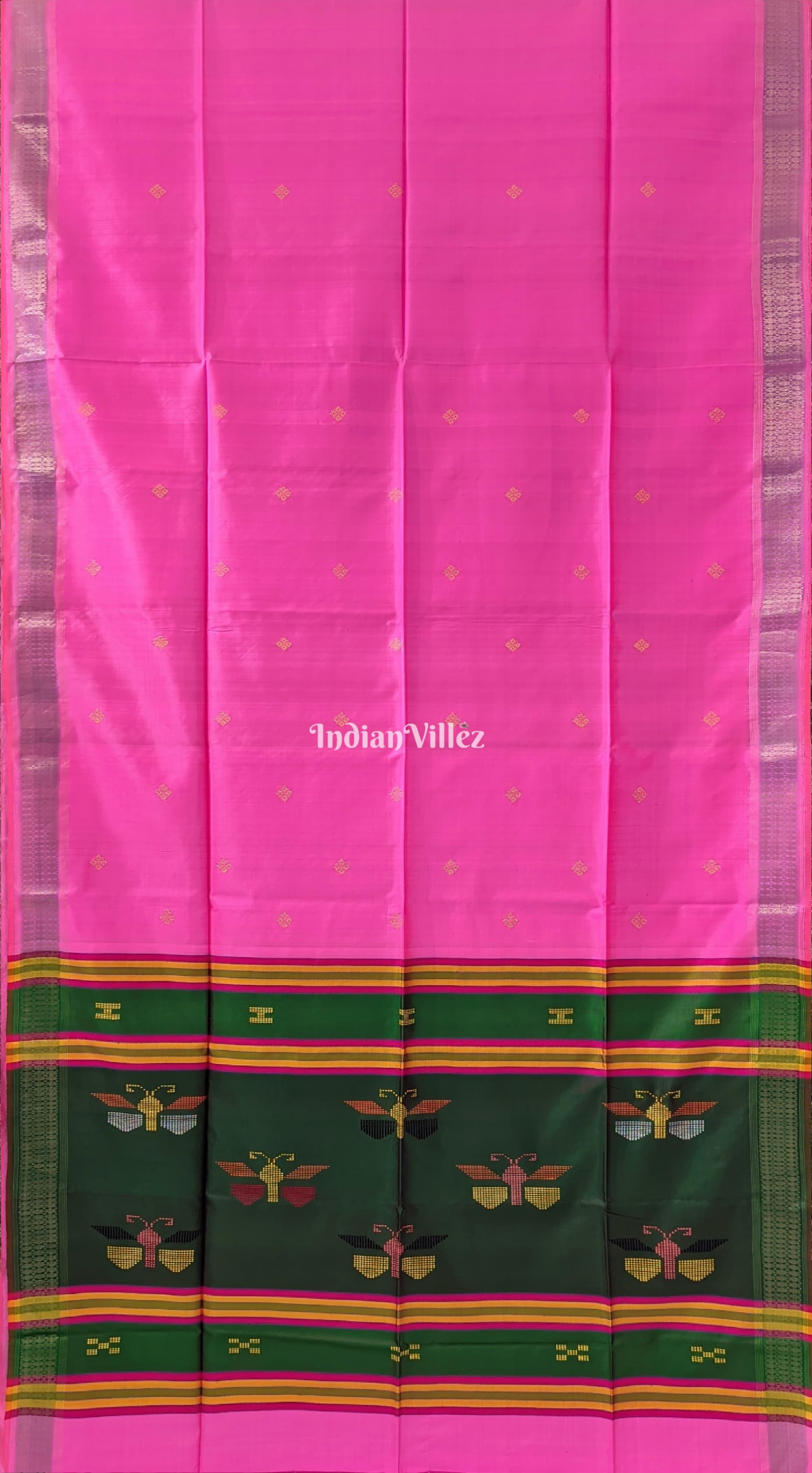 Pink Dual Tone Green Handwoven Soft Silk Saree