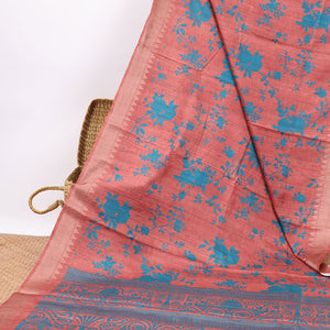 Red  floral design semi-banaras tussar saree with self temple zari border & floral design pallu