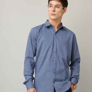 Frankshirt Blue Solid Tailored Fit Cotton Casual Shirt for Man