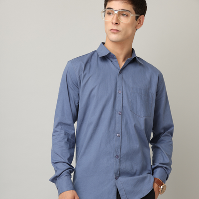 Frankshirt Blue Solid Tailored Fit Cotton Casual Shirt for Man