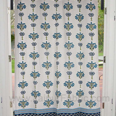 Sky Blue Tree Print Cotton Grommet Curtain
