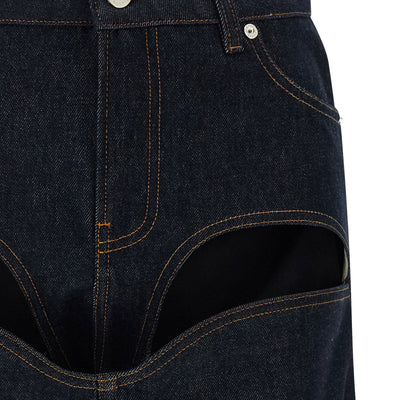 Jean Paul Gaultier Denim Mini Skirt With Cuts And Turn Up Skirt