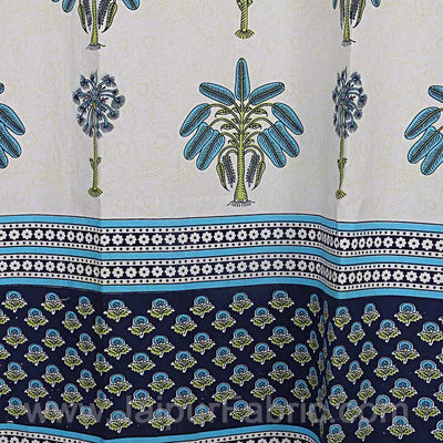 Sky Blue Tree Print Cotton Grommet Curtain