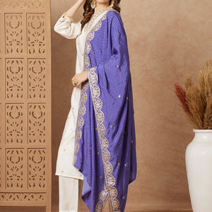 Solid Ethnic Gota Embroidered Kurta with Pant & Bandhani Printed Dupatta - Off White