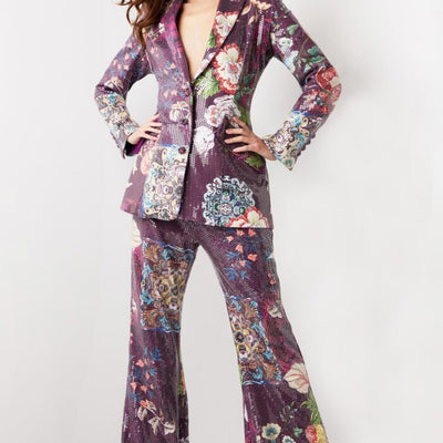 Jovani 26034 Sequin Long Floral Print Formal Pant Suit