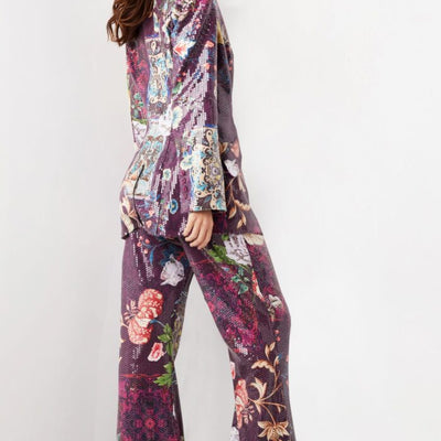 Jovani 26034 Sequin Long Floral Print Formal Pant Suit