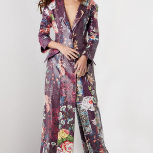 Jovani 26035 Long Sleeve Formal Floral Print Sequin Coat Dress