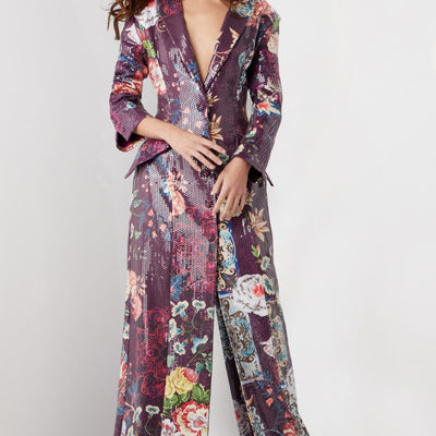 Jovani 26035 Long Sleeve Formal Floral Print Sequin Coat Dress