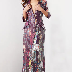 Jovani 26035 Long Sleeve Formal Floral Print Sequin Coat Dress