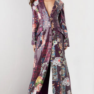 Jovani 26035 Long Sleeve Formal Floral Print Sequin Coat Dress