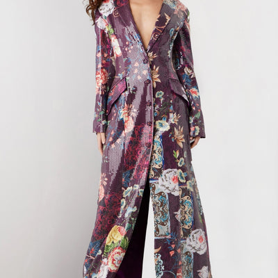 Jovani 26035 Long Sleeve Formal Floral Print Sequin Coat Dress