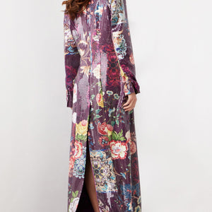 Jovani 26035 Long Sleeve Formal Floral Print Sequin Coat Dress