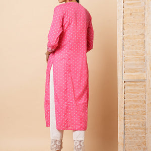 Ethnic Khari Printed & Embroidered Straight Fit Kurta - Pink