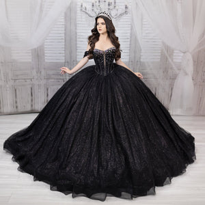 Glitter Off Shoulder Ball Gown by LizLuo Quince 26104