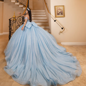 Glitter Off Shoulder Ball Gown by LizLuo Quince 26104