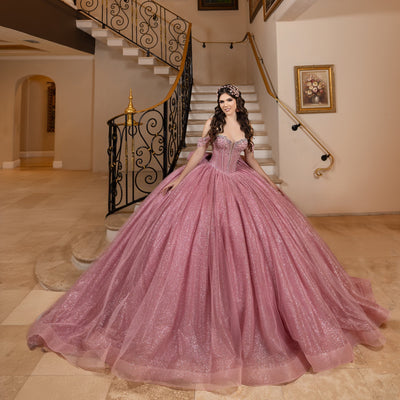Glitter Off Shoulder Ball Gown by LizLuo Quince 26104