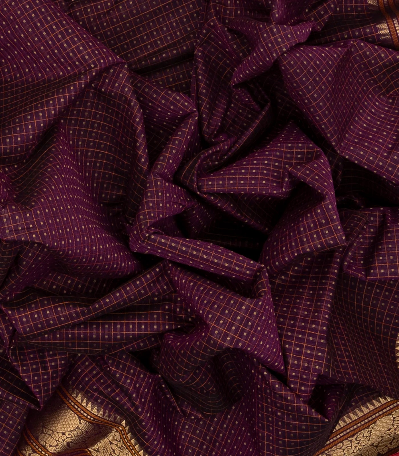 Magenta Handloom Kanchi Cotton Saree With Checks